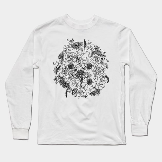 June Birth Month Flower Bouquet Drawing Long Sleeve T-Shirt by EKA Design